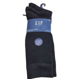 GAP Mens 3 Pairs Super Soft Crews Black Socks Shoe Size 6-12 NEW in Package‎